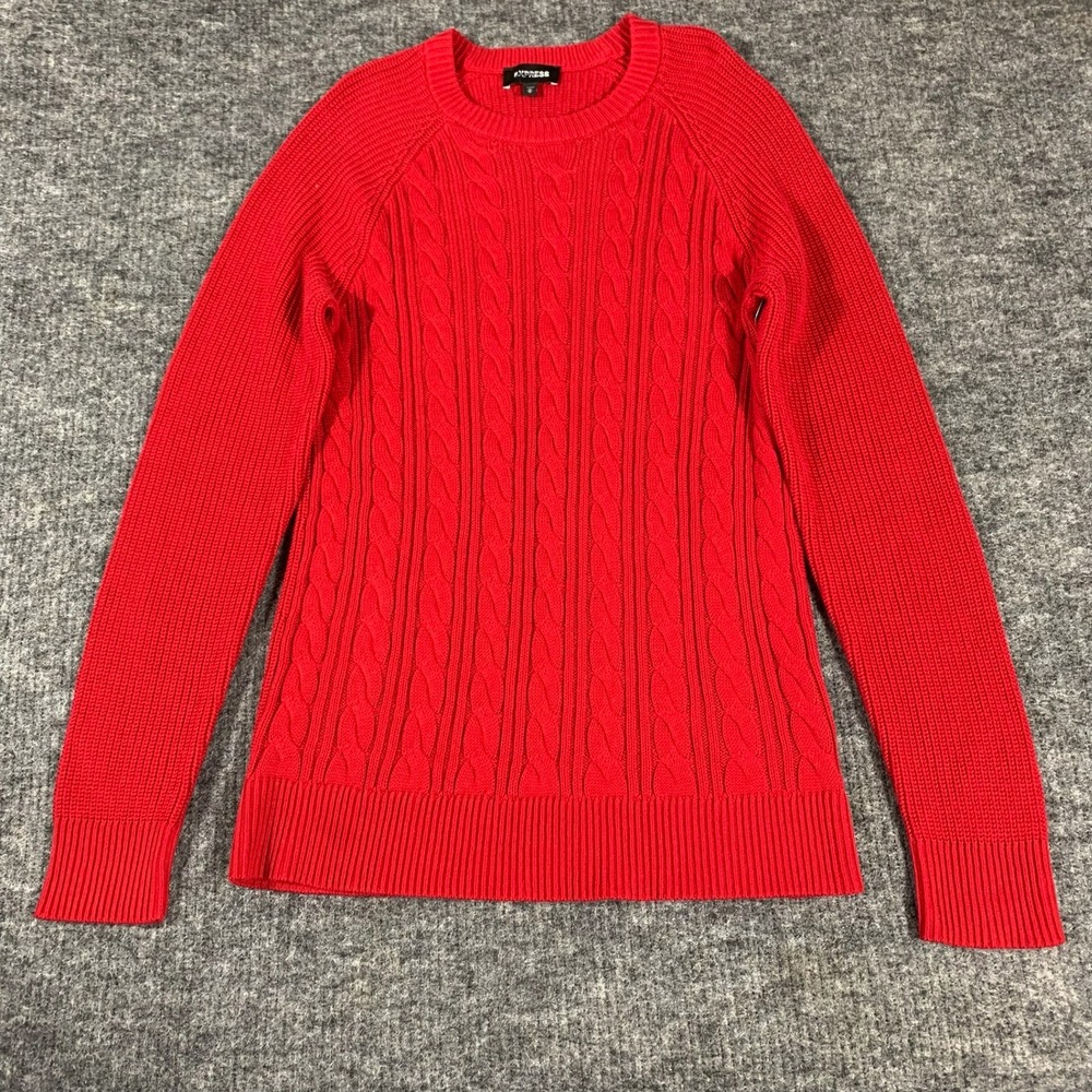 Express Sweater Womens Medium Red Cable Knit Raglan Long Sleeve Luxury Casual